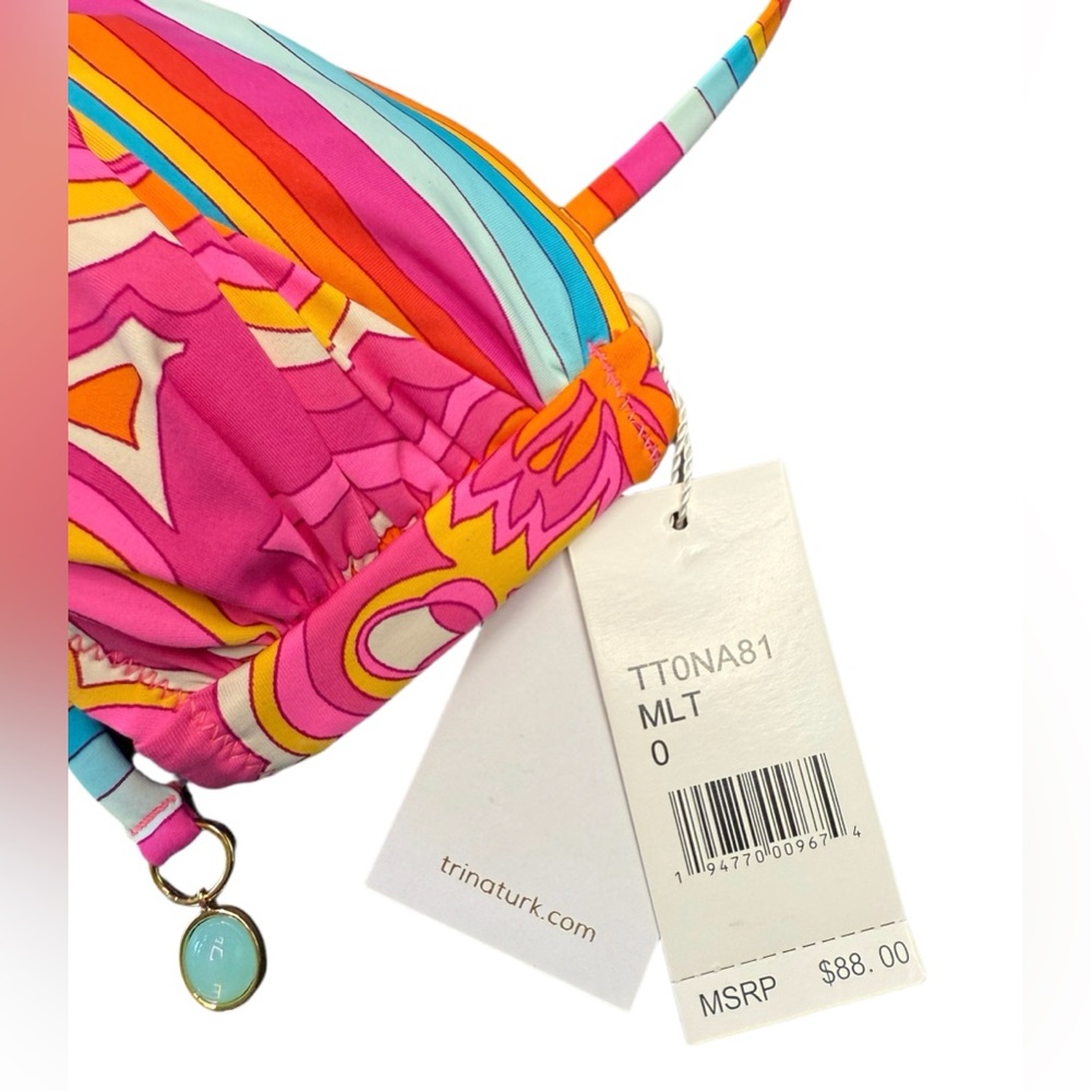 TRINA TURK *NWT/NOWT Morning Sunrise Bikini Set - Twist Bandeau Top, Bottom Sz 0 - Picture 8 of 14